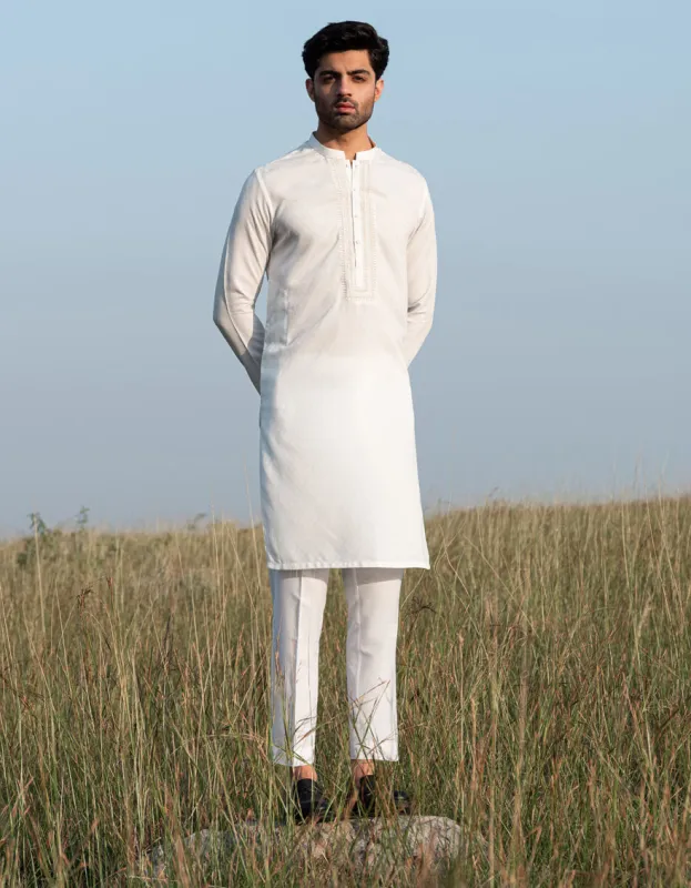WHITE BLENDED KURTA | JJK-A-34928/S24/JJ9592-FL sold by Junaid Jamshed