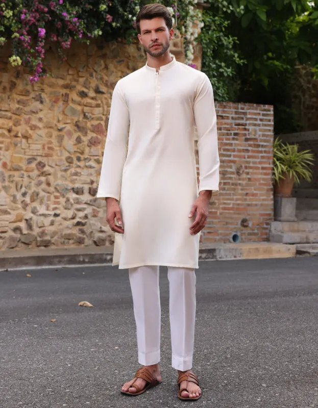 WHITE BLENDED KURTA | JJK-A-46519/S25/JJ9360-SF sold by Junaid Jamshed