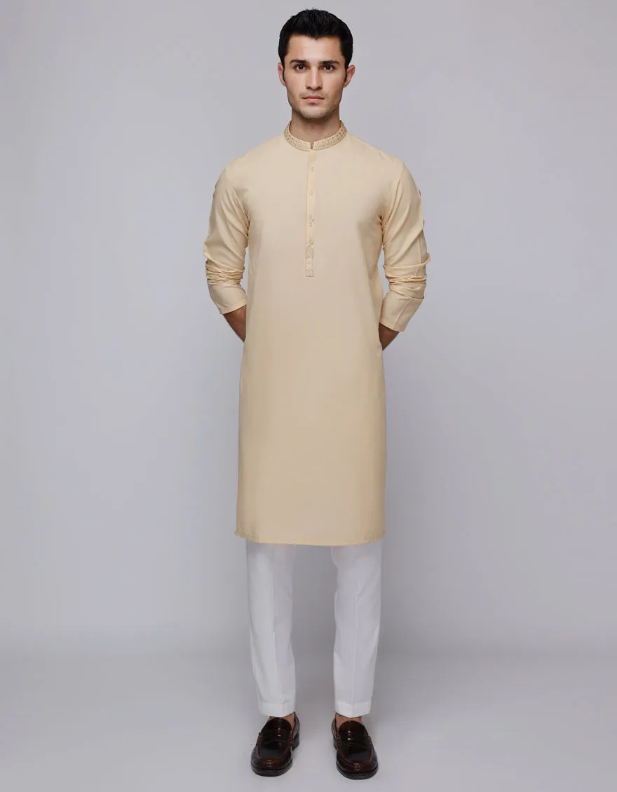 YELLOW BLENDED KURTA | JJK-A-46586/S25/JJ9360-SF sold by Junaid Jamshed