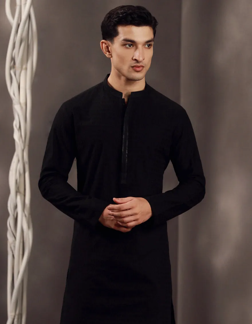 BLACK COTTON KURTA | JJK-A-47278/S24/JJ9631-FL sold by Junaid Jamshed product image thumbnail 2