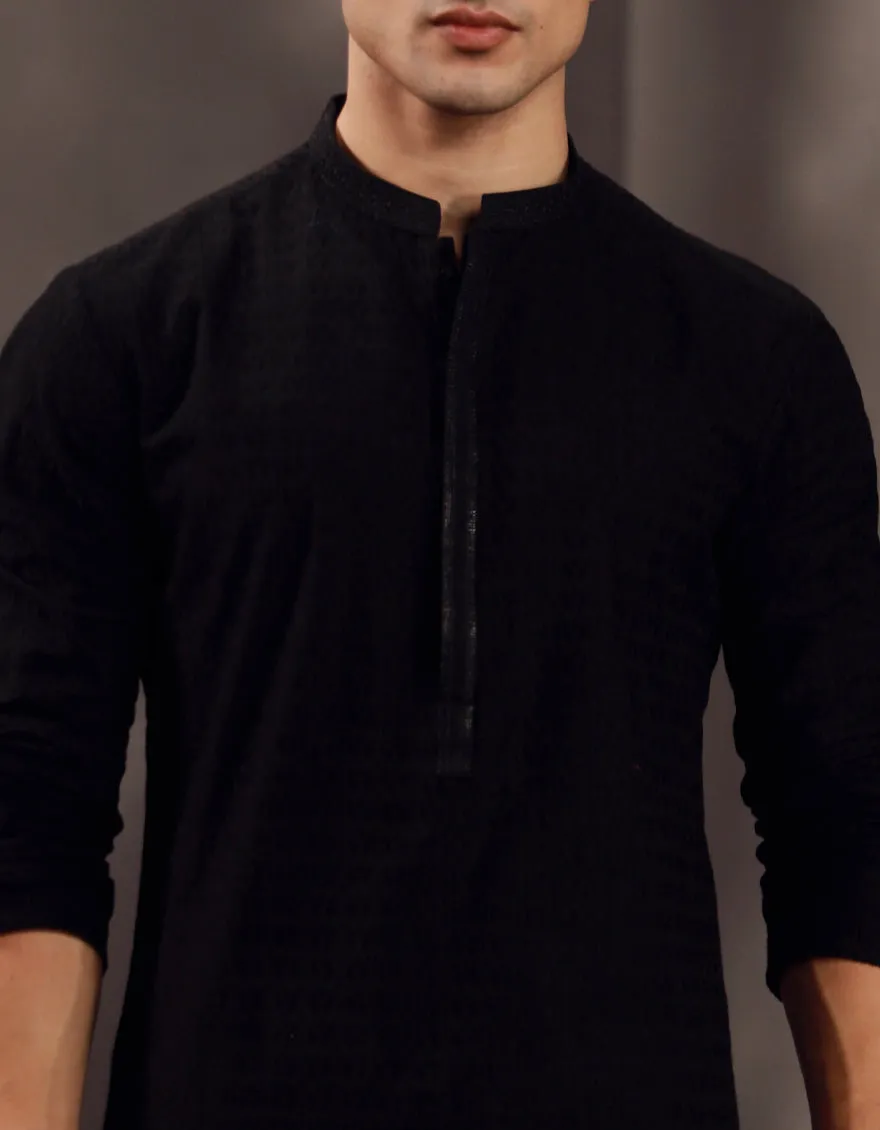 BLACK COTTON KURTA | JJK-A-47278/S24/JJ9631-FL sold by Junaid Jamshed product image thumbnail 3