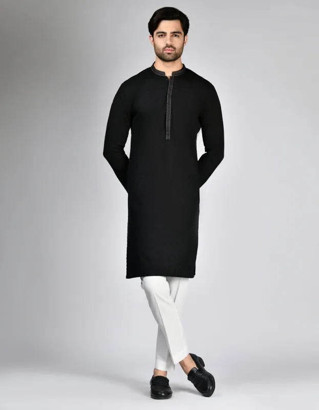 BLACK COTTON KURTA | JJK-A-47316/S24/JJ1096-SF sold by Junaid Jamshed