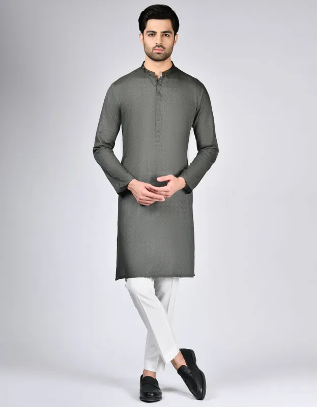 GREEN COTTON KURTA | JJK-A-47350/S24/JJ9552-SF sold by Junaid Jamshed