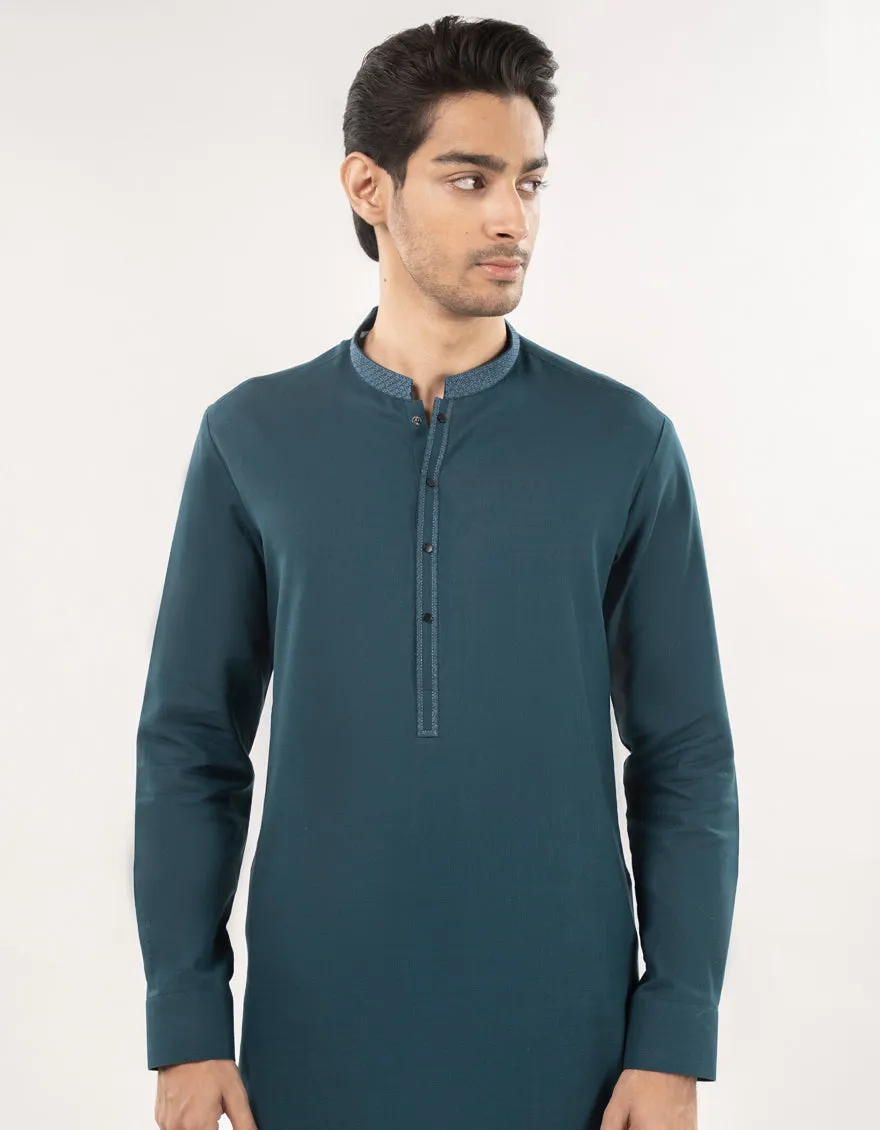GREEN COTTON KURTA TROUSERS | JJKP-A-33177/S25/JJ9732-SF sold by Junaid Jamshed product image thumbnail 2