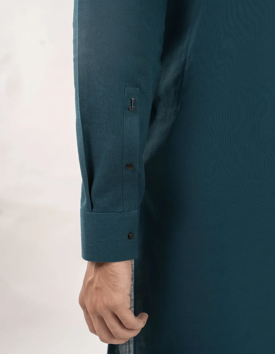 GREEN COTTON KURTA TROUSERS | JJKP-A-33177/S25/JJ9732-SF sold by Junaid Jamshed product image thumbnail 4