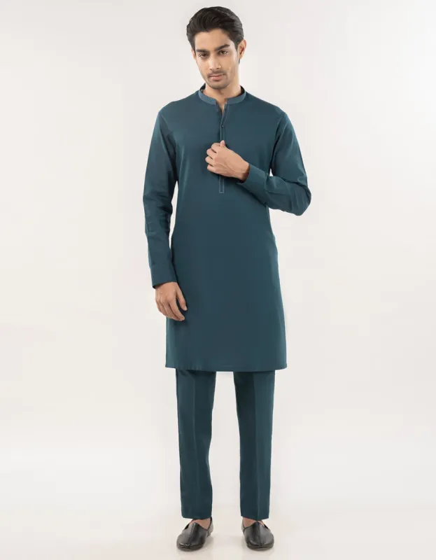 GREEN COTTON KURTA TROUSERS | JJKP-A-33177/S25/JJ9732-SF sold by Junaid Jamshed