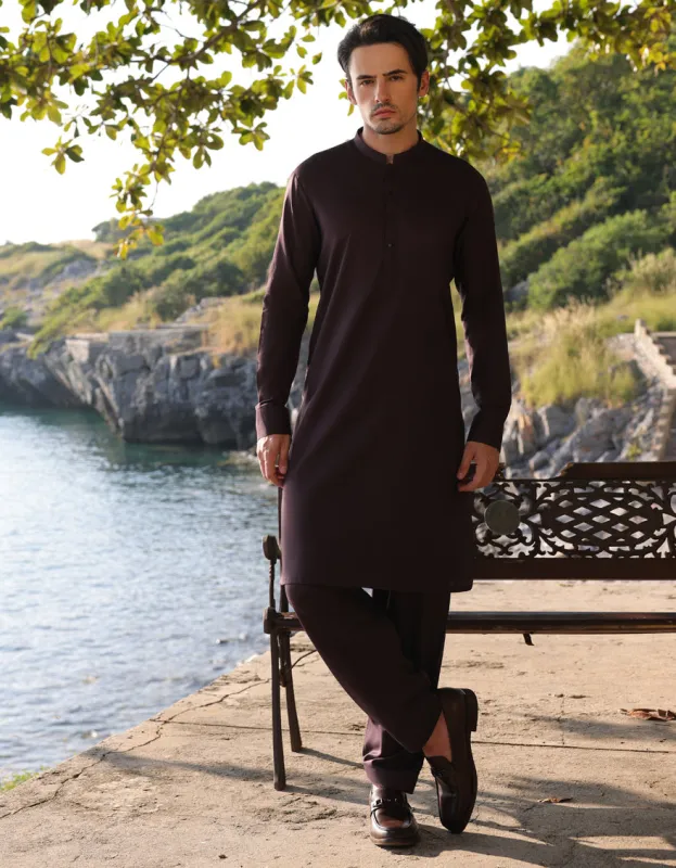 BROWN COTTON KURTA TROUSERS | JJKP-A-33205/S25/JJ9828-PN sold by Junaid Jamshed