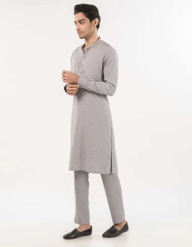 GREY BLENDED KURTA TROUSERS | JJKP-A-46474/S24/JJ9368-CL sold by Junaid Jamshed