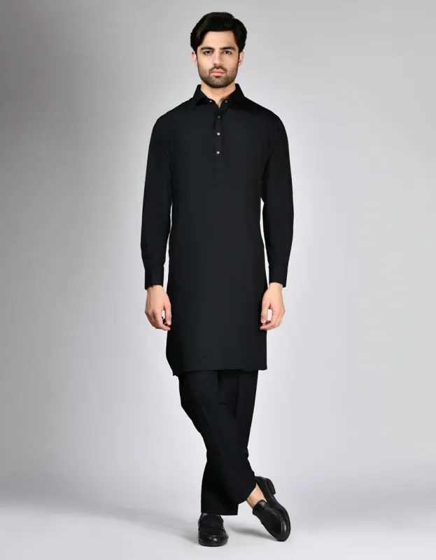 BLACK BLENDED KURTA TROUSERS | JJKP-S-47329/S24/JJ9462-PN sold by Junaid Jamshed
