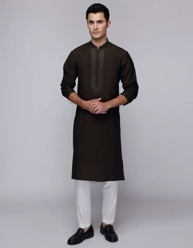 BROWN COTTON FORMAL KURTA TROUSERS | JJKP-SP-34883/S25/DMS1022-FL sold by Junaid Jamshed