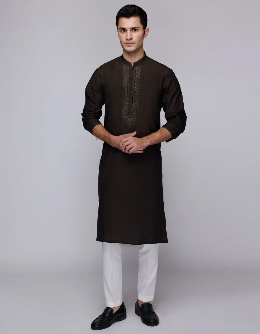 BROWN COTTON FORMAL KURTA TROUSERS | JJKP-SP-34883/S25/DMS1022-FL sold by Junaid Jamshed