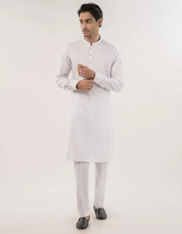 WHITE COTTON KURTA TROUSERS | JJKP-W-33176/S24/JJ9732-SF sold by Junaid Jamshed