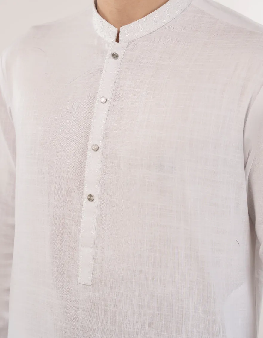 WHITE COTTON KURTA TROUSERS | JJKP-W-33176/S24/JJ9732-SF sold by Junaid Jamshed product image thumbnail 3
