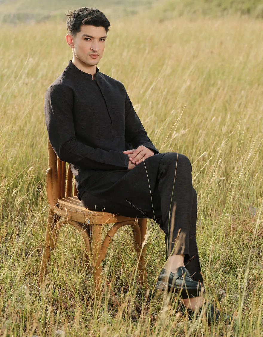 BLACK COTTON KURTA TROUSERS | JJKP-W-47361/S24/JJ9662-FL sold by Junaid Jamshed