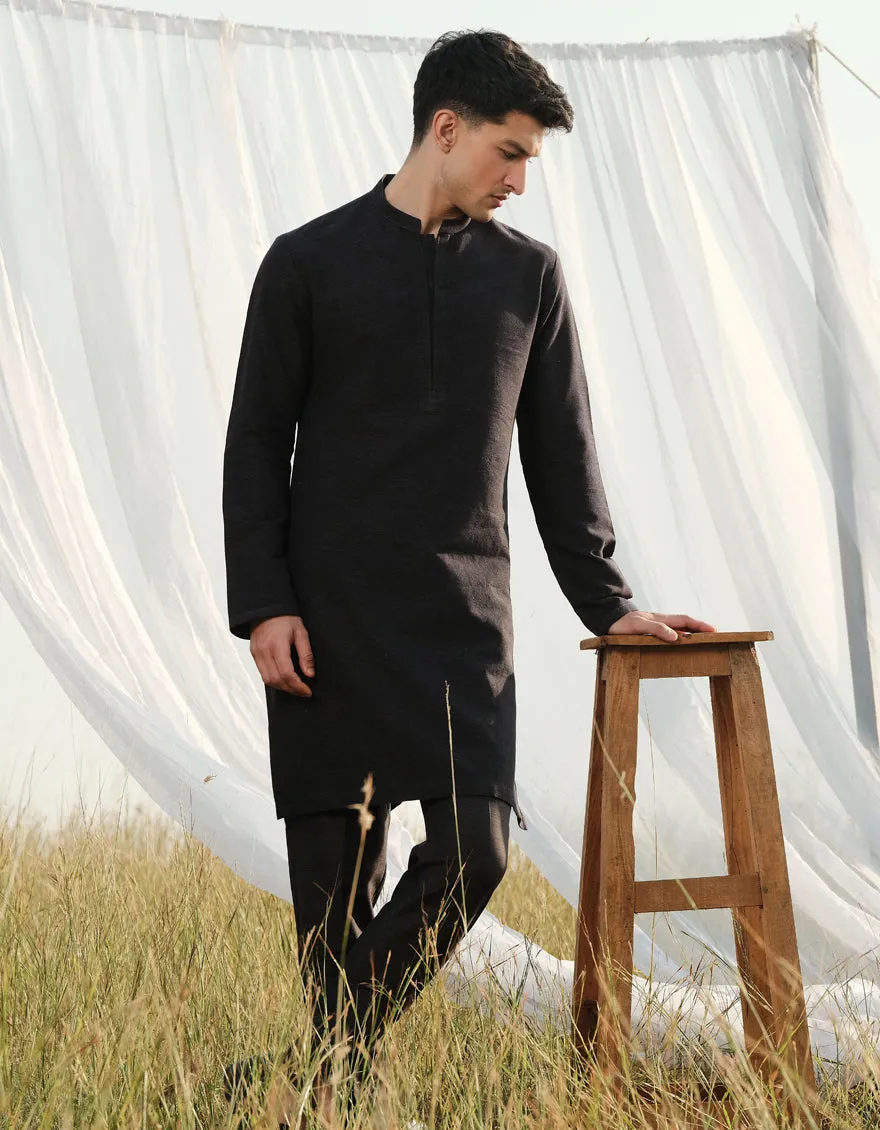 BLACK COTTON KURTA TROUSERS | JJKP-W-47361/S24/JJ9662-FL sold by Junaid Jamshed product image thumbnail 2