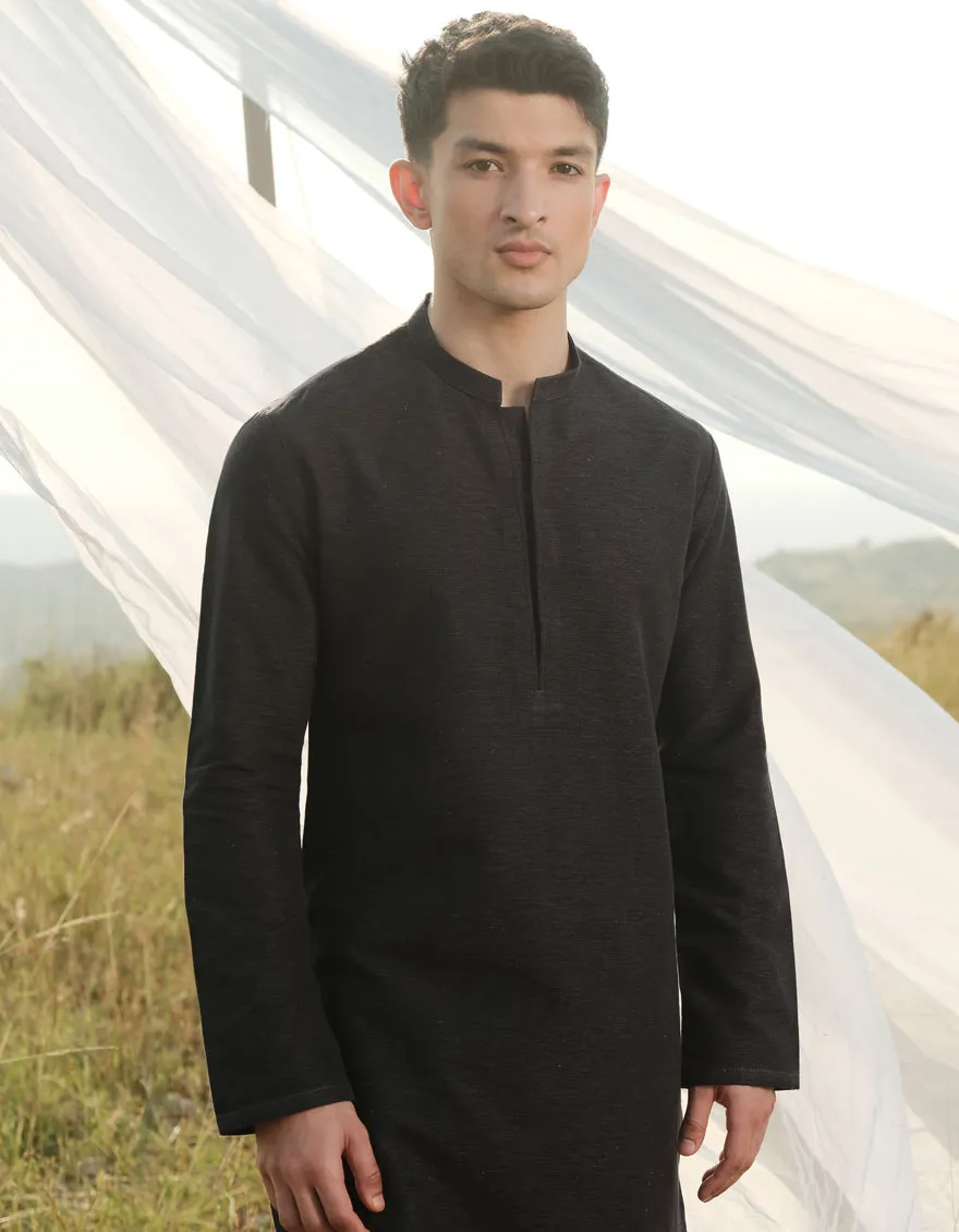 BLACK COTTON KURTA TROUSERS | JJKP-W-47361/S24/JJ9662-FL sold by Junaid Jamshed product image thumbnail 3