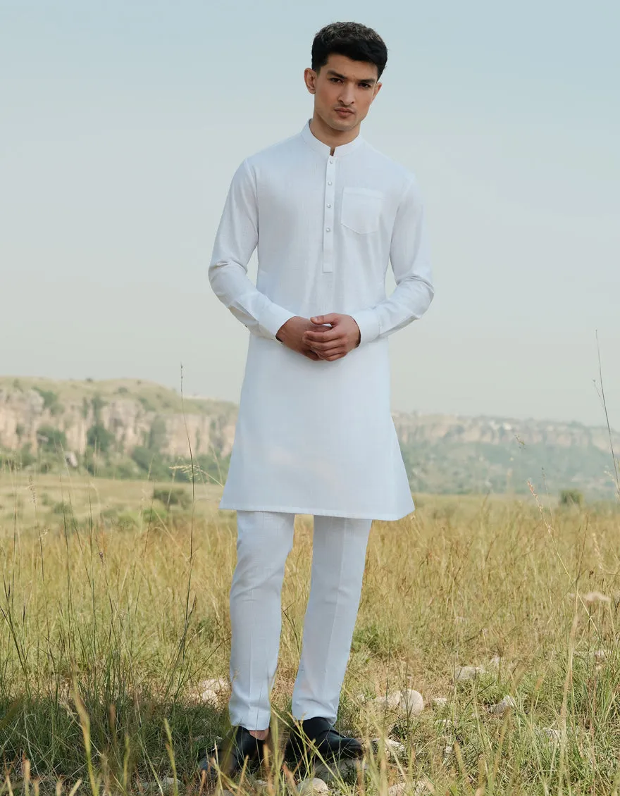 WHITE COTTON KURTA TROUSERS | JJKP-W-47364/S24/JJ9585-CL sold by Junaid Jamshed