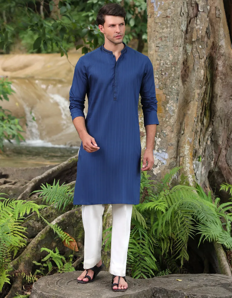 BLUE COTTON KURTA | JJK-S-33065/S25/JJ9500-SF sold by Junaid Jamshed