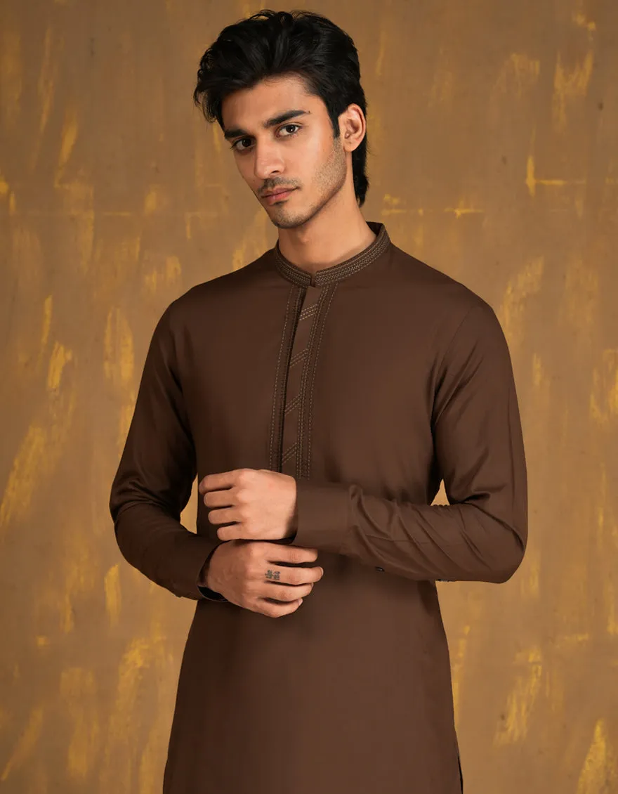 BROWN BLENDED KAMEEZ SHALWAR | JJKS-A-33089/S24/JJ8868-SF sold by Junaid Jamshed product image thumbnail 2