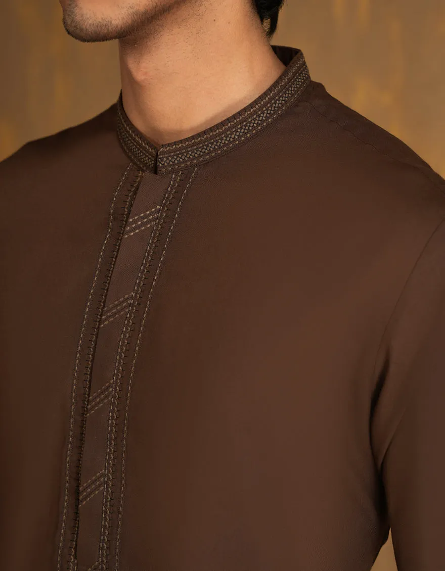 BROWN BLENDED KAMEEZ SHALWAR | JJKS-A-33089/S24/JJ8868-SF sold by Junaid Jamshed product image thumbnail 3