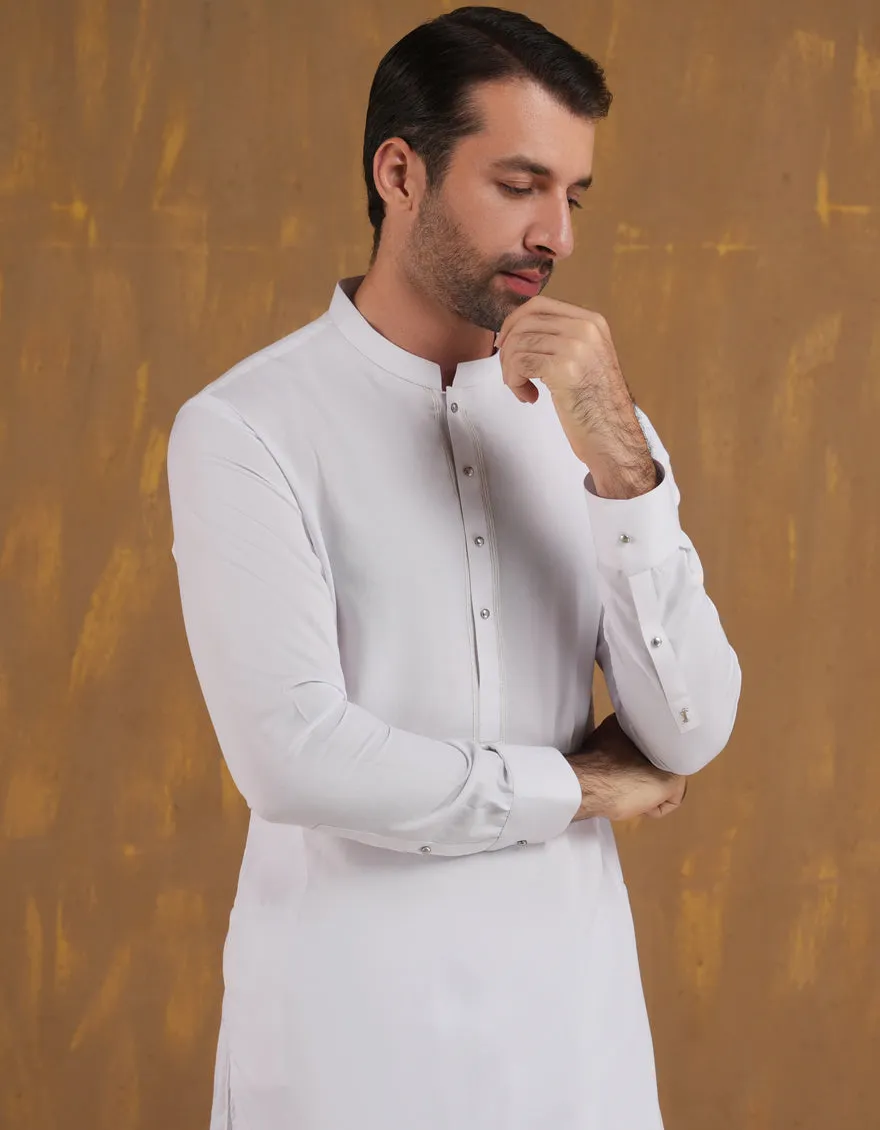 WHITE BLENDED KAMEEZ SHALWAR | JJKS-A-90500/S24/JJ9663-SF sold by Junaid Jamshed product image thumbnail 2