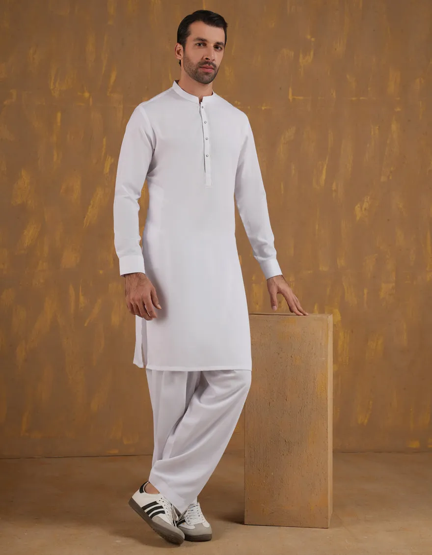 WHITE BLENDED KAMEEZ SHALWAR | JJKS-A-90500/S24/JJ9663-SF sold by Junaid Jamshed