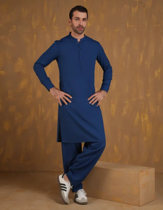 BLUE BLENDED KAMEEZ SHALWAR | JJKS-A-90501/S24/JJ9663-SF sold by Junaid Jamshed