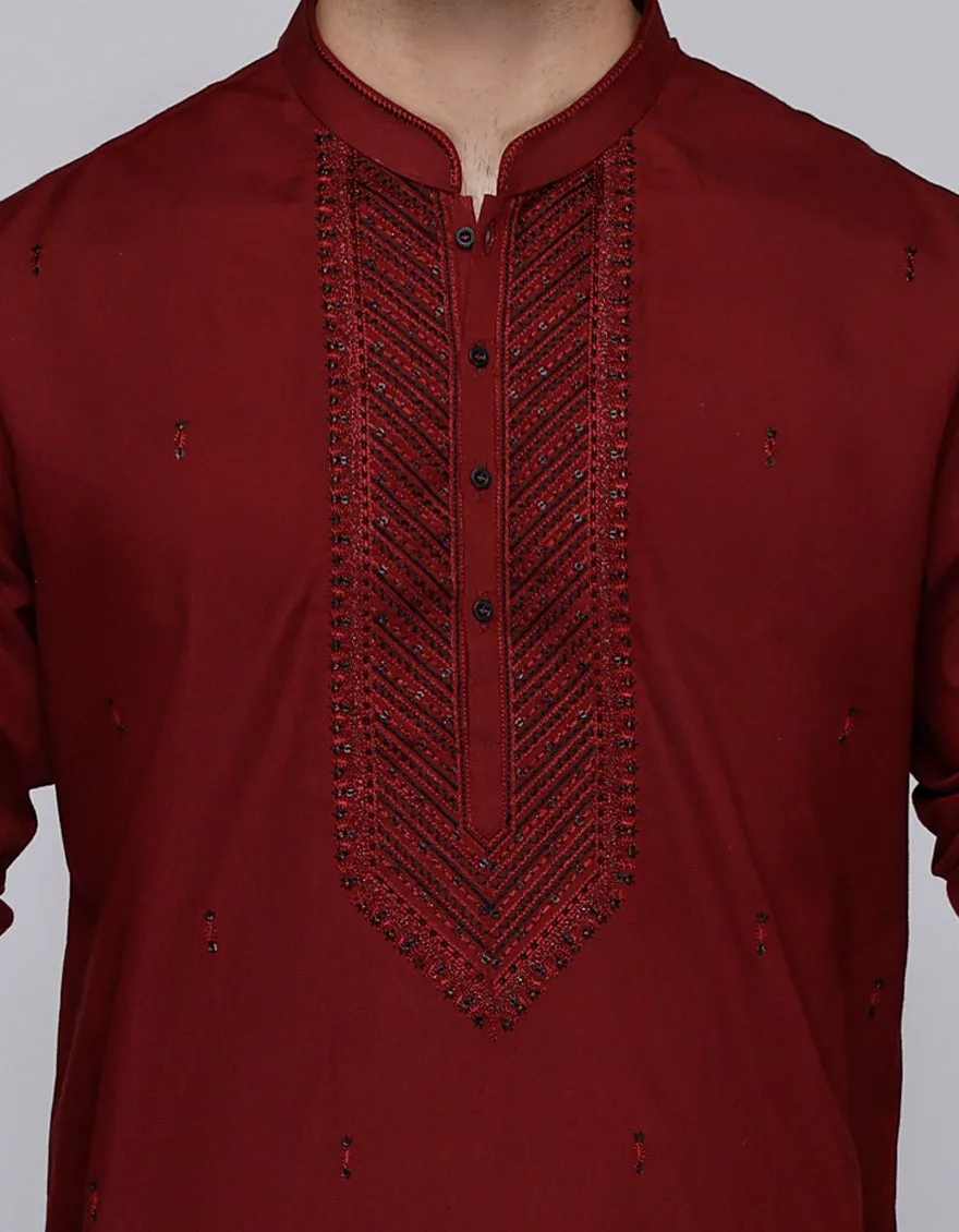 RED COTTON FORMAL KURTA | JJK-SP-A-34944/S25/JJ1001-FL sold by Junaid Jamshed product image thumbnail 2