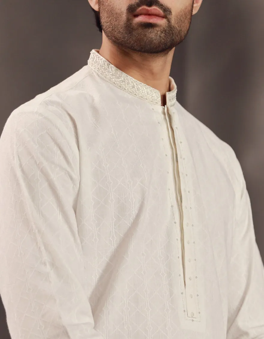 WHITE COTTON KURTA | JJK-W-47279/S24/JJ9631-FL sold by Junaid Jamshed product image thumbnail 3