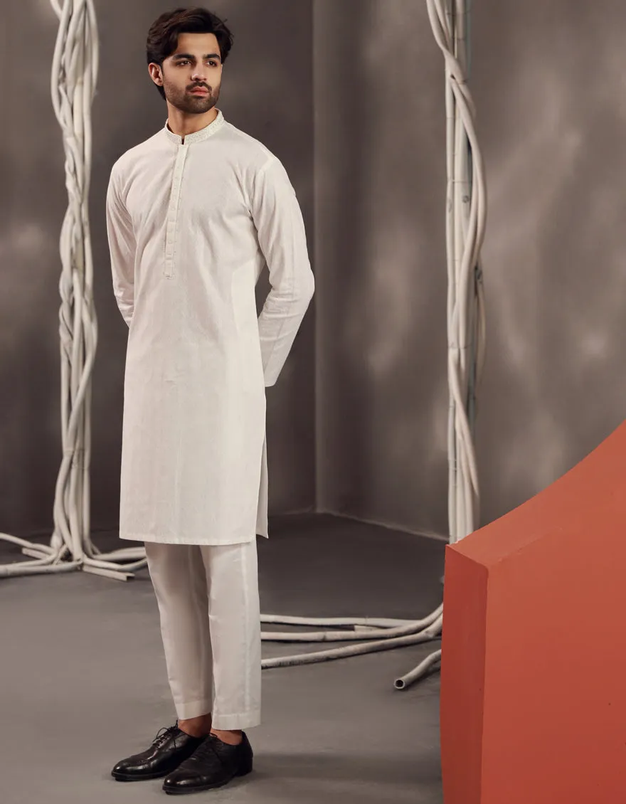 WHITE COTTON KURTA | JJK-W-47279/S24/JJ9631-FL sold by Junaid Jamshed