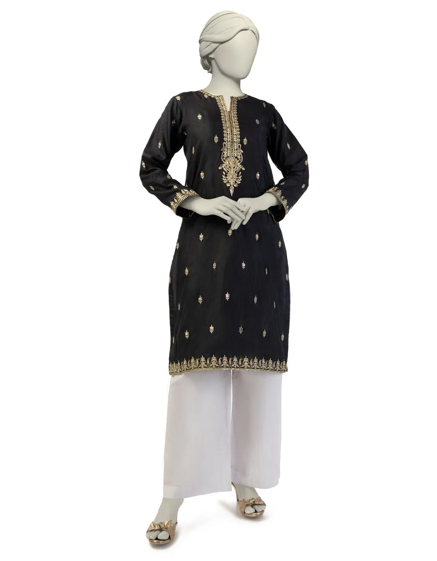 BLACK RAW SILK KURTI | JJLK-S-JFS-25-203 FB/ELFESYA-3 sold by Junaid Jamshed