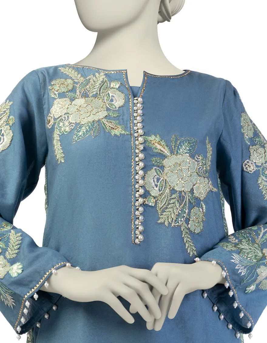 BLUE COTTON NET KURTI | JJLK-S-JFS-25-205 FB/ELFESYA-05 sold by Junaid Jamshed product image thumbnail 2