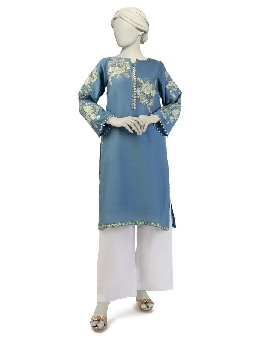 BLUE COTTON NET KURTI | JJLK-S-JFS-25-205 FB/ELFESYA-05 sold by Junaid Jamshed
