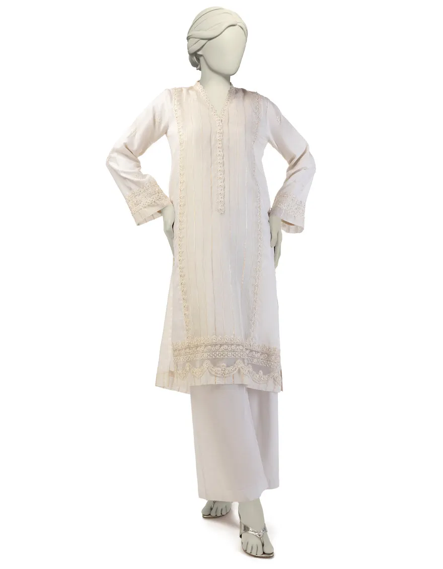 WHITE PAPER COTTON KURTI | JJLK-S-JFS-25-207 FB/ELFESYA-7 sold by Junaid Jamshed