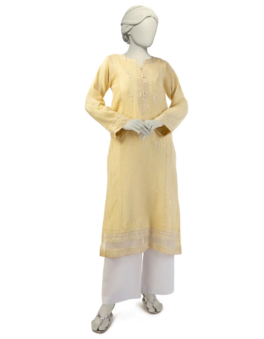YELLOW PAPER COTTON KURTI | JJLK-S-JFS-25-208 FB/ELFESYA-8 sold by Junaid Jamshed