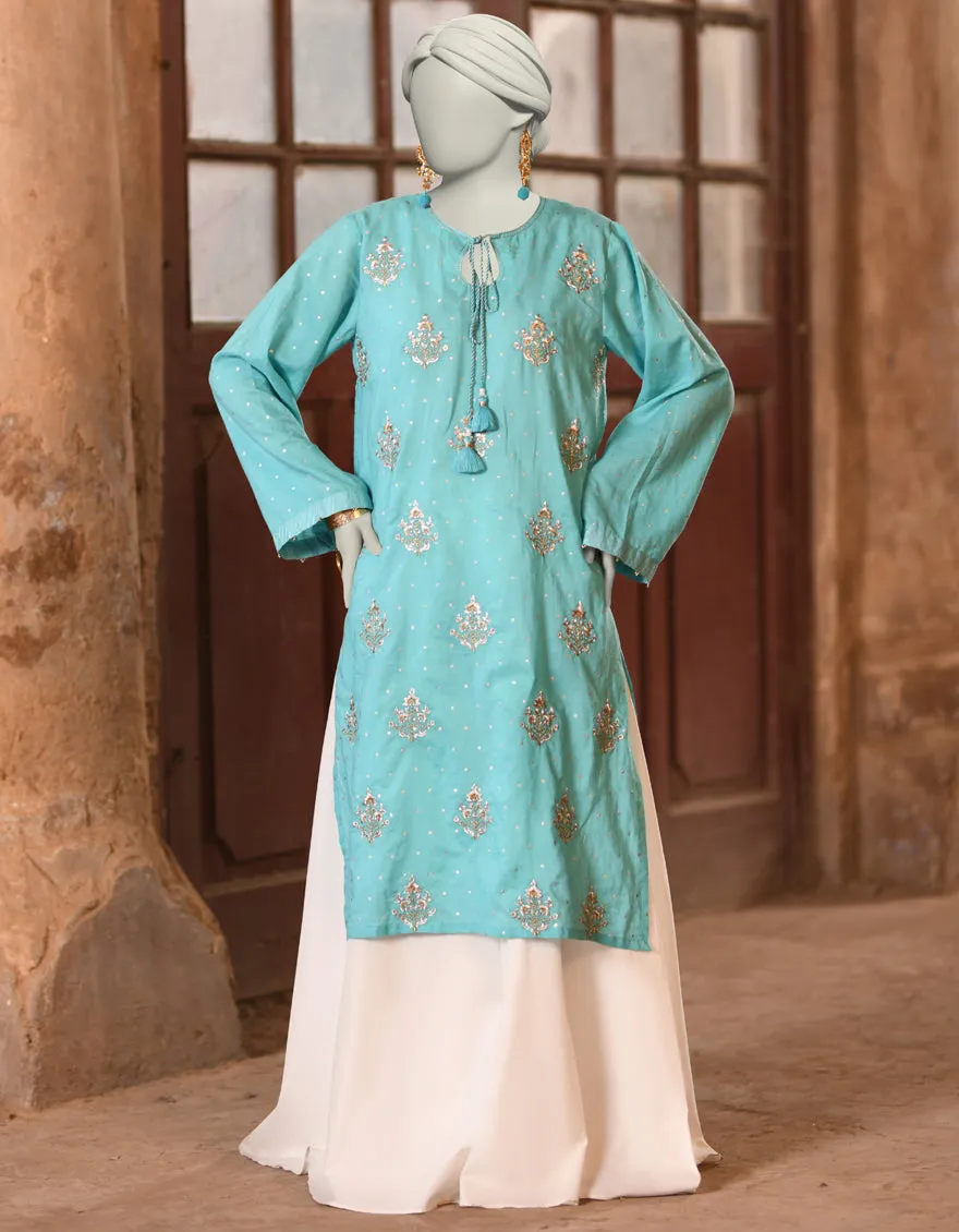 BLUE LAWN KURTI | JJLK-S-JSS-25-334 FB/FOIL ZARI-02 sold by Junaid Jamshed
