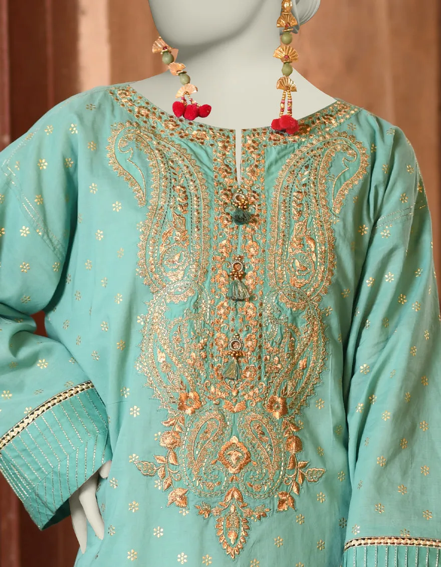 BLUE LAWN KURTI | JJLK-S-JSS-25-335 FB/FOIL ZARI-03 sold by Junaid Jamshed product image thumbnail 2