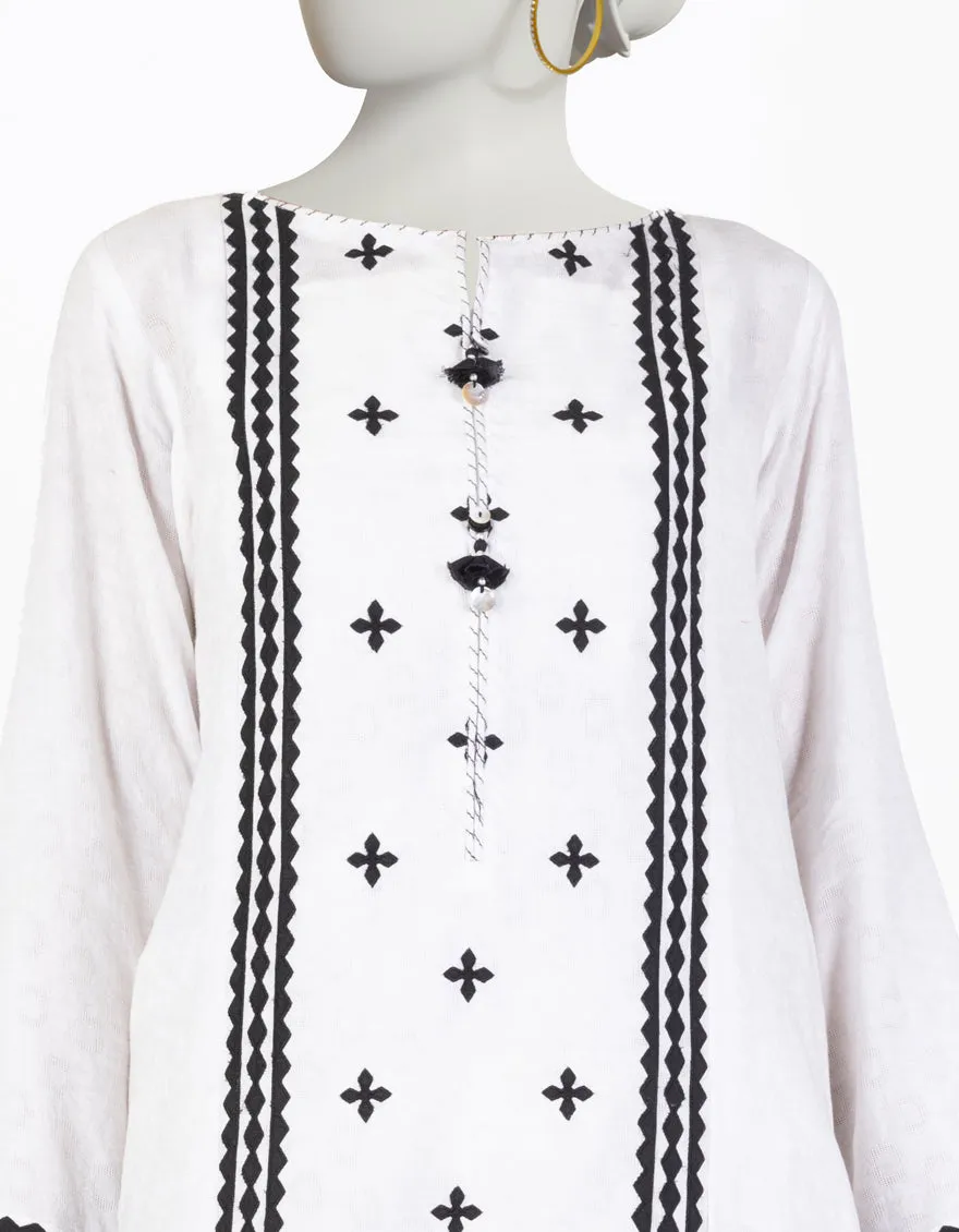 WHITE DOBBY KURTI | JJLK-S-JSS-25-337 FB/RALLI PATCH-01 sold by Junaid Jamshed product image thumbnail 2
