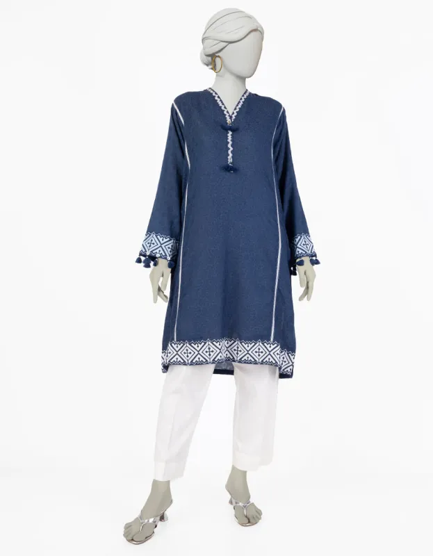 BLUE DOBBY KURTI | JJLK-S-JSS-25-338 FB/RALLI PATCH-02 sold by Junaid Jamshed