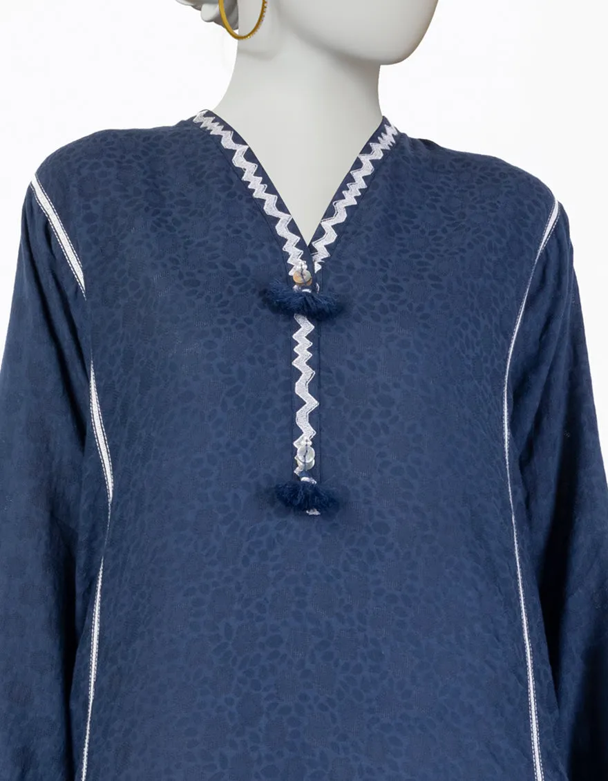 BLUE DOBBY KURTI | JJLK-S-JSS-25-338 FB/RALLI PATCH-02 sold by Junaid Jamshed product image thumbnail 2