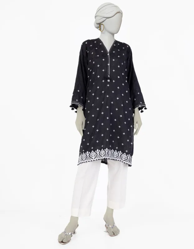BLACK DOBBY KURTI | JJLK-S-JSS-25-339 FB/RALLI PATCH-03 sold by Junaid Jamshed