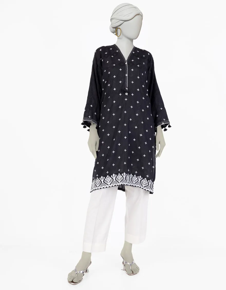 BLACK DOBBY KURTI | JJLK-S-JSS-25-339 FB/RALLI PATCH-03 sold by Junaid Jamshed