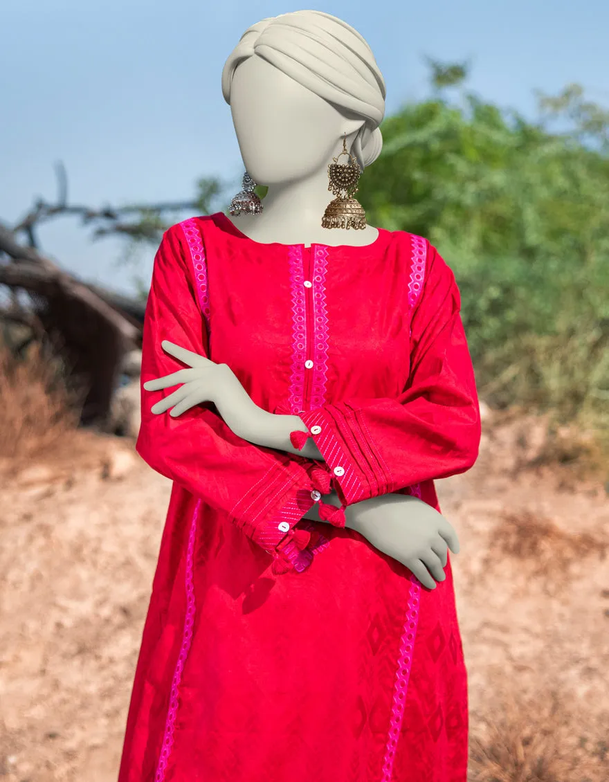 RED DOBBY KURTI | JJLK-S-JSS-25-340 FB/RALLI PATCH-04 sold by Junaid Jamshed product image thumbnail 3