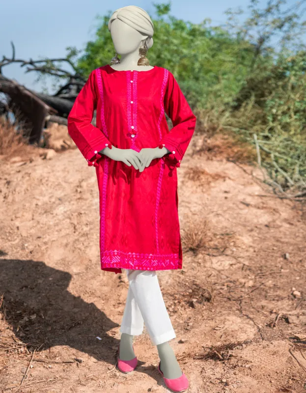 RED DOBBY KURTI | JJLK-S-JSS-25-340 FB/RALLI PATCH-04 sold by Junaid Jamshed