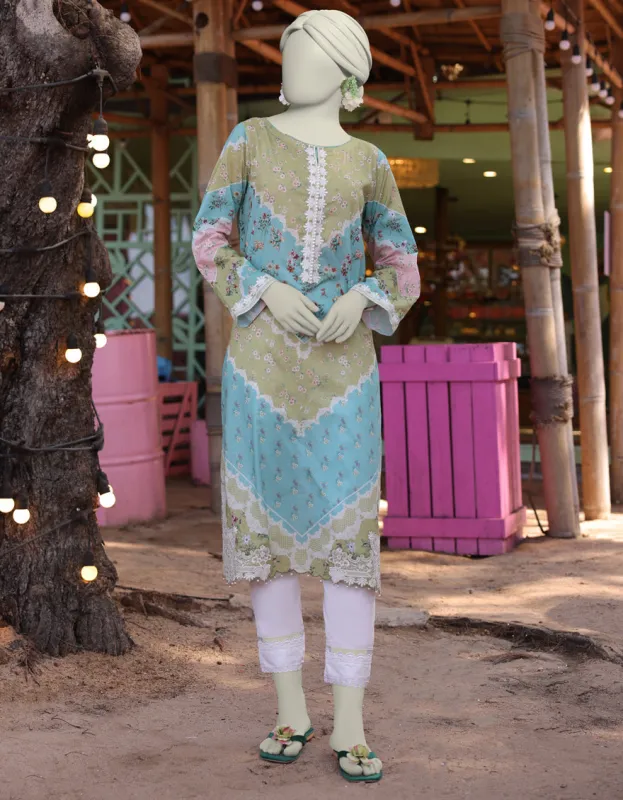 GREEN LAWN KURTI | JJLK-S-JSS-25-345 FB/ FLORAL LACE-1 sold by Junaid Jamshed
