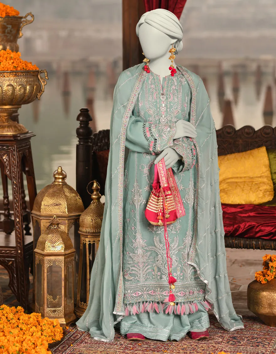 GREEN ORGANZA 3PC UNSTITCHED | JJLS-S-JFU-25-703 FB/FALAK-03 sold by Junaid Jamshed