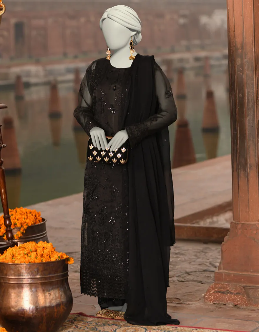 BLACK ORGANZA 3PC UNSTITCHED | JJLS-S-JFU-25-706 FB/FALAK-06 sold by Junaid Jamshed