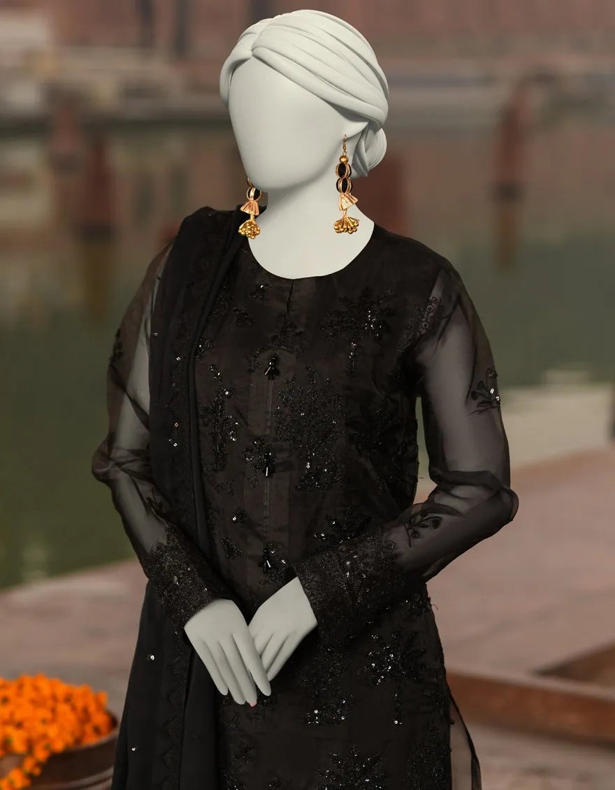 BLACK ORGANZA 3PC UNSTITCHED | JJLS-S-JFU-25-706 FB/FALAK-06 sold by Junaid Jamshed product image thumbnail 2