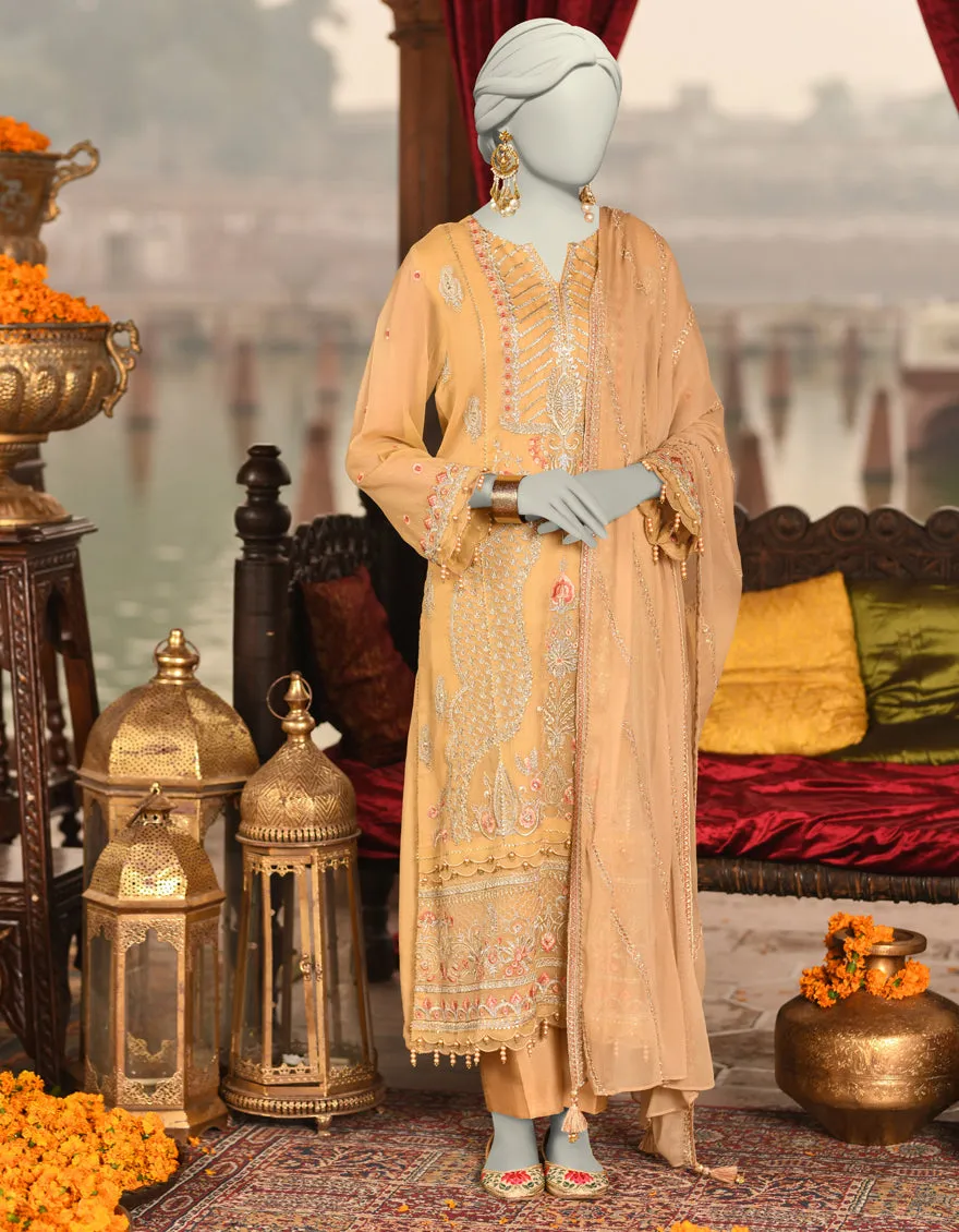 BROWN ORGANZA 3PC UNSTITCHED | JJLS-S-JFU-25-707 FB/FALAK-07 sold by Junaid Jamshed