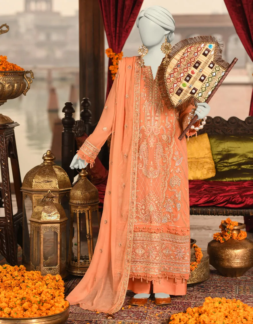 ORANGE ORGANZA 3PC UNSTITCHED | JJLS-S-JFU-25-708 FB/FALAK-08 sold by Junaid Jamshed